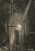 Mid-20th century, stylised barn interior, charcoal, 20.5