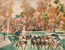 Pierre Gaillardot (1910-2002) French, 'Apres la Course', watercolour, signed, 8