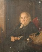 19th century, A portrait of a seated elderly lady, oil on canvas, 21