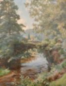 Charles Ernest Butler (1864-1933) Scene of an arched stone bridge over a river, oil on canvas,