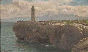 Attributed to Lauritz B. Holst (1848-1934) Danish, 'Europa Point, Gibraltar, A Calm Day, oil on