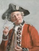 19th century, A head and shoulders portrait A British officer smoking a pipe, oil on canvas,
