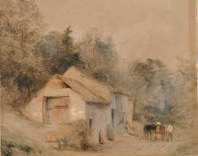 William Evans of Eton (1798-1877) Horse and cart beside a cottage, watercolour with bodycolour,
