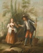 Late 18th/Early 19th century continental school, A scene of a young gardener giving a lady a flower,