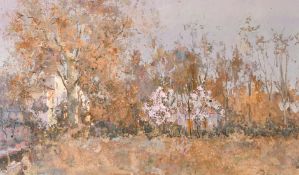 Angel Pintado Sevilla (b. 1955) 'La Alavesa', A scene of houses through blossom, oil on panel,