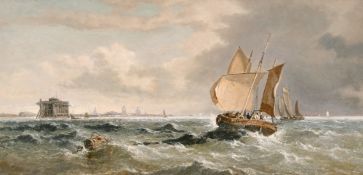 Attributed to Arthur Joseph Meadows (1843-1907) 'Mackerel boats Nearing the Port Of Calais', oil