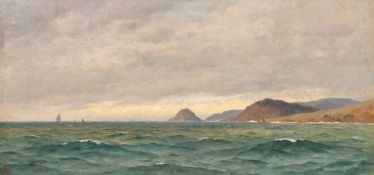 Frederick William Meyer (1869-1922) Shipping of a headland, oil on canvas, signed with monogram,