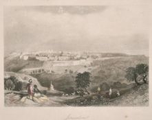 A set of three hand coloured steel engravings of Holy Land scenes, each 6