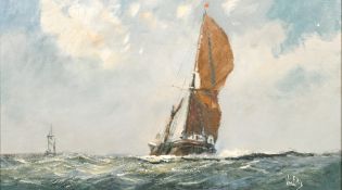 Vic Ellis (1921-1984) British, A Dutch barge at full sail, oil on canvas, signed 14