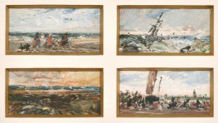 A set of four 20th century oil sketches housed in the same frame, oil on board, each 1.25