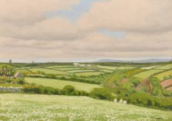 Robert Morson Hughes (1873-1953) British, A scenic landscape with rolling hills, oil on board,