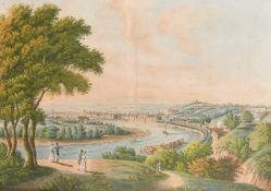 A 19th century hand coloured print of the city of Rouen 'Vue De Rouen.', 19.5