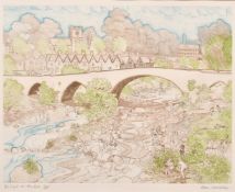 Alan Lumsden (b. 1937) 'Bridge on the Dee', colour etching, 16.25