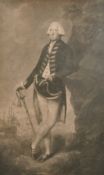 A 19th century mezzotint of a naval officer, 22.5