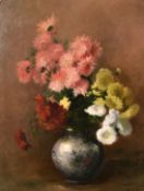 French school (c. 1884) A still life of mixed flowers in an oriental vase, oil on canvas,