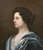 Early 19th century, A head and shoulders portrait of a lady in profile, oil on canvas, 24