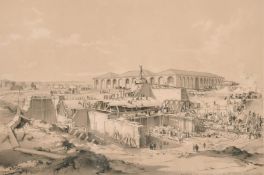 J C Bourne (act. 1845-1898) 'Building the Stationary Engine House Camden Town', tinted lithograph,