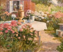 Yuri Kuchkin (b. 1942) Russian, 'A Corner in the Blooming Garden', oil on board, signed, 11