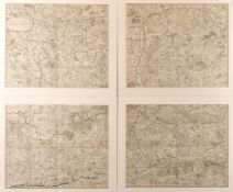 London and environs circa 1802, A hand coloured map in four parts, each 20