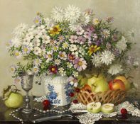 Lidya Datsenko (b.1958) Russian, 'Flowers and Apples', signed oil on canvas, 15.75