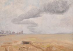 Charles Stokoe 20th century, distant smoke over the horizon, oil on panel, signed verso, 11
