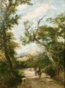 Attributed to E. J. Niemann (1812-1876) British, wayfarers on a country path with castle ruins