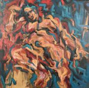 20th/21st century, A study of a reclining male nude, oil on canvas, signed indistinctly on the