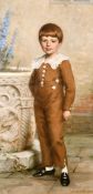 Herbert James Draper (1864-1920) A full length portrait of a young gentleman in a formal garden, oil