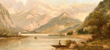 G. Salvi/ Adolph Kaufmann (1848-1916), A pair of paintings of figures in boats on an Alpine Lake,