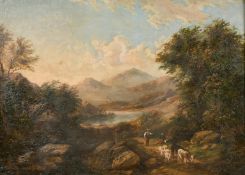 19th century English school, A highland landscape with a cattle drover and cottage, oil on canvas,