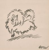 Circle of David Low (1891-1963) British, A study of a dog, pen & ink, signed,4.75