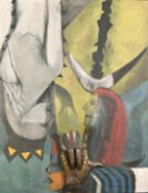 Moises Finale (b. 1957) Cuban, 'Juegos De Sombras', oil on canvas with sculpted metal embellishment,