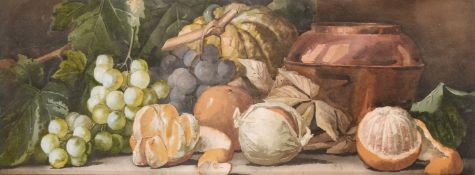 Arthur Dudley (1864-1915) A still life of mixed fruit and trailing vines, watercolour, signed, 10