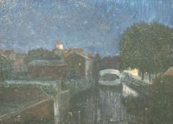 Charles Stokoe 20th century, 'Chelmsford', view of a bridge over a canal, oil on panel, signed,