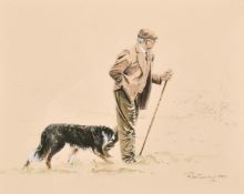 Ros Goody, 'One Man and his Dog', pencil, watercolour and gouache, 9.5