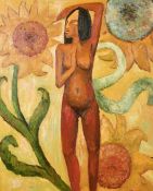S. Judge (20th century) A Nude female figure amongst sunflowers, oil on canvas, signed, 24