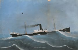 A watercolour and gouache drawing of 'S.S. Lady Kirk, Cardiff', 17