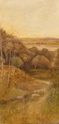 H. Rollin (circa. 1910) Sheep grazing on a hillside at dusk, oil on canvas, signed 24