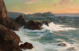 G. E. Treweek (20th century) British, A rocky coastal scene at dusk, oil on canvas, signed, 24