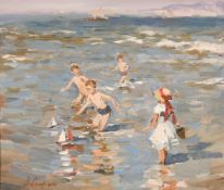 Valery Sekret (b.1950) Russian, 'Small Ships', oil on board, signed, 9.25