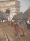 A. Patay (early 20th century), Figures and motorists on a busy boulevard with L'Arc de Triomphe