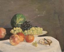 A. Collins 20th century, A still life of fruit on a table, oil on board, signed, 16