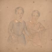 A 19th century pencil and watercolour study of two girls, 12