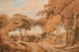 Thomas Pyne, RI RBA (1843-1935) Cattle alongside a road, watercolour, 8.5