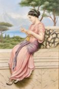 Manner of J W Godward, A classical maiden reading a letter, oil on canvas, 36