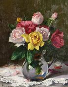 Yevgeny Balakshin (b.1998) Russian, 'Roses in A Glass Jug', signed oil on canvas, 16