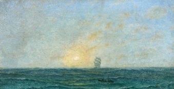 Frederick William Meyer (1869-1922) An oil sketch of a clipper on the open seas at dusk, oil on