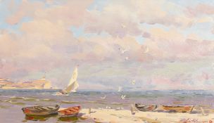 Boris Litovchenko (b.1938) Russian, 'The Yacht', oil on canvas, 9.5