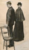 John Da Costa (1867-1931) British, A study of a lady and gentleman, watercolour, signed in pencil,