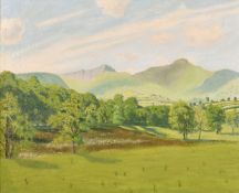 Robert Morson Hughes (1873-1953) British, A scenic landscape with hills beyond, oil on board,